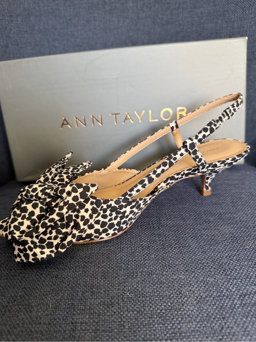 Ann Taylor Black and White Printed Slingback Kitten Heel